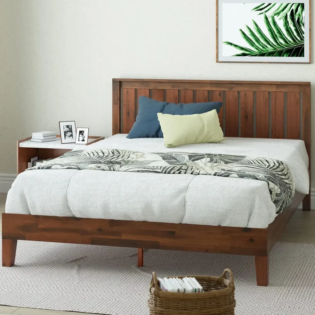 Deluxe Wooden Bed Frame with Headboard, Slat Support System, No Box Spring Required, Simple Assembly, Queen Si