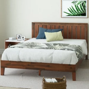 Deluxe Wooden Bed Frame with Headboard, Slat Support System, No Box Spring Required, Simple Assembly, Queen Si