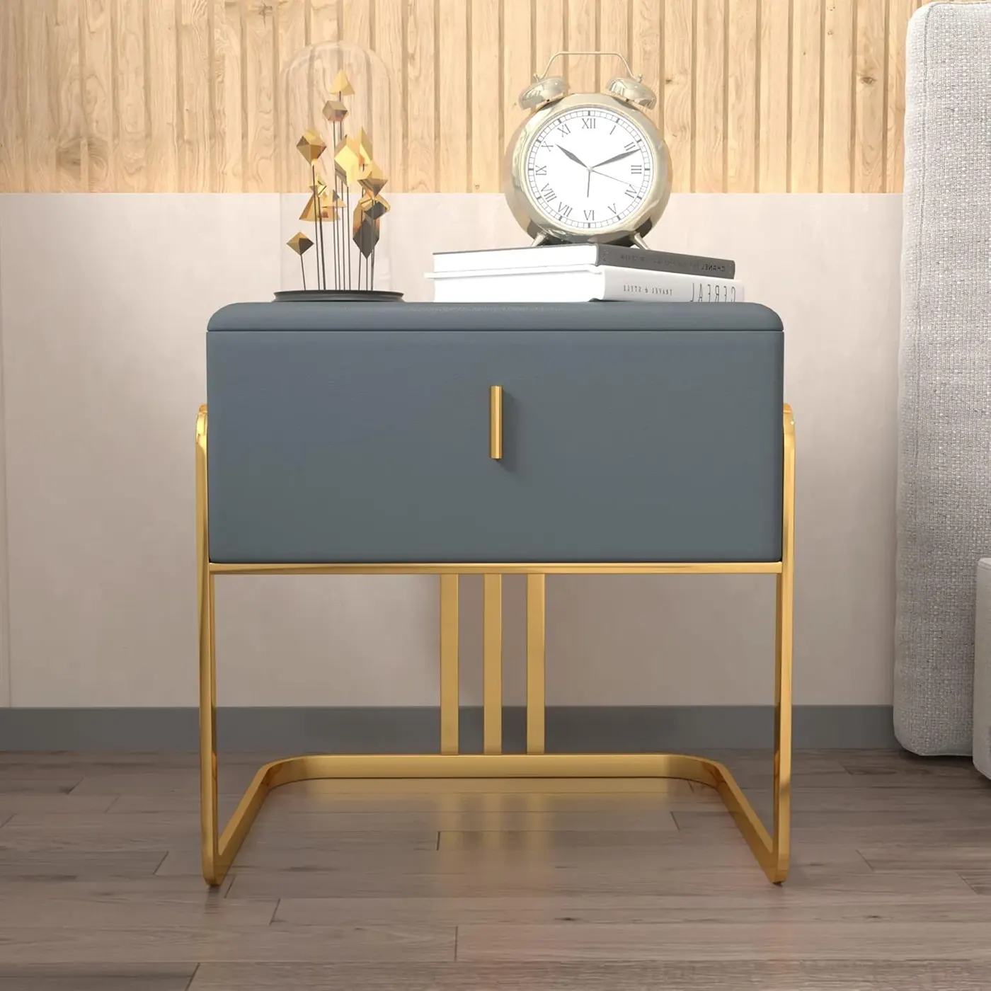 Simple style bedside table with drawers, leather with stainless steel, small bedside table for bedroom/office/