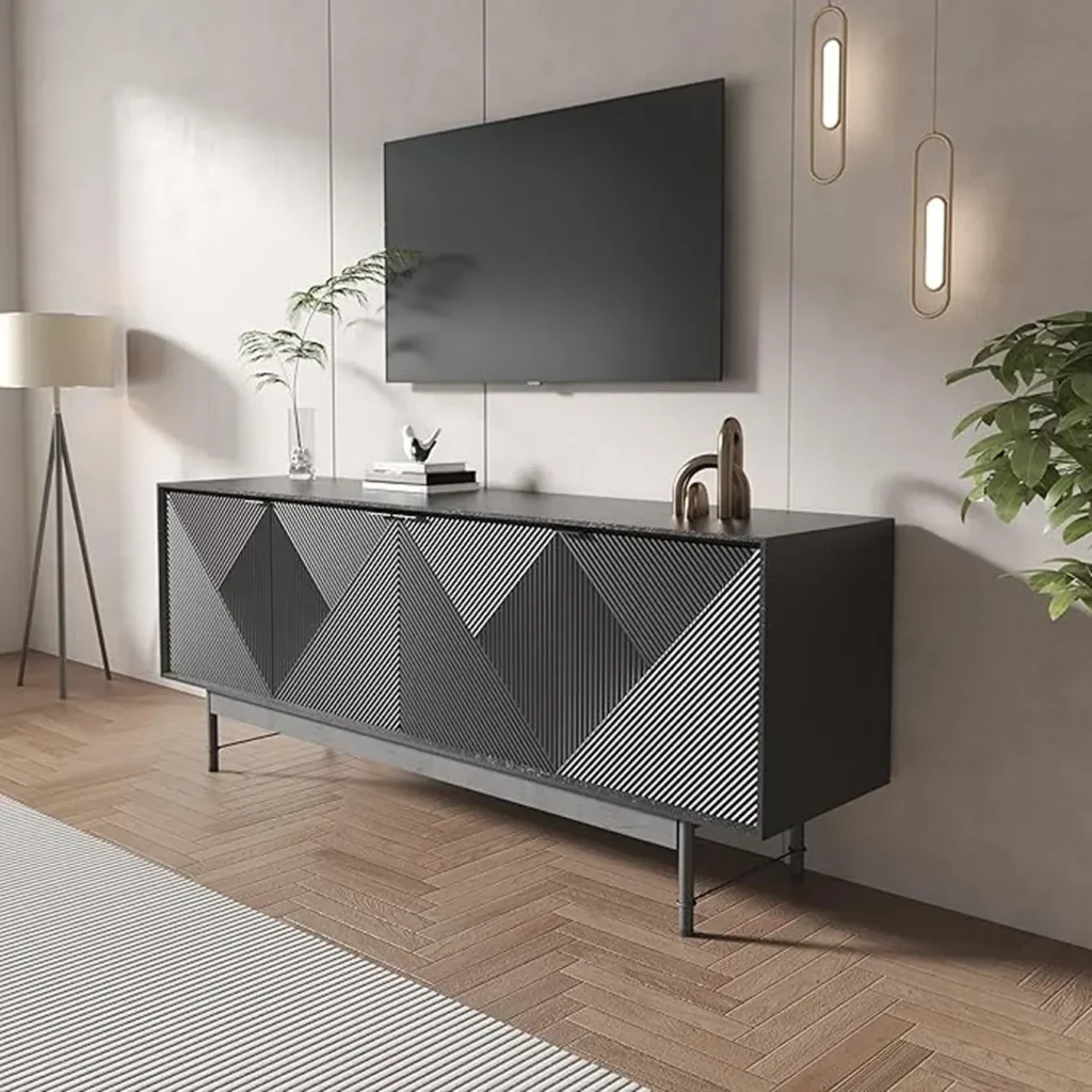 Spacious 4 Door Sideboard Buffet with Shelves and Doors, Contemporary TV Console for 55/60/65 inch TVs, Coffee