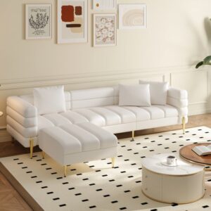 91" Faux Leather Modular L-Shaped Couch with Chaise Modern White 3-Seater Sofa