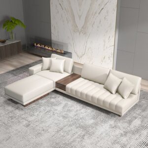 Microfiber Leather 3-Piece Sectional, White Modular Large Sofa with Chaise (126")