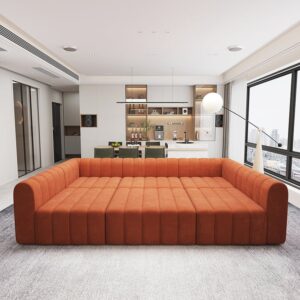 Velvet 6-Piece Sectional, Orange Modular Sofa for Large Living Room (118.9")