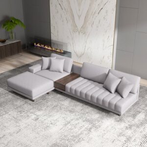 Cotton & Linen 3-Piece Sectional, Gray Modular Large Sofa with Chaise(126")