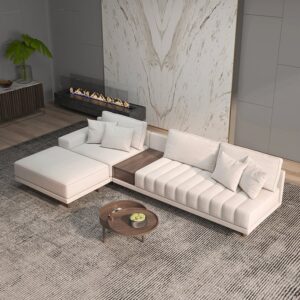 Cotton & Linen 3-Piece Sectional, White Modular Large Sofa with Chaise(126")
