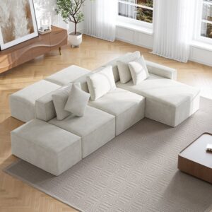 138" 6-Piece Boucle Modular Chaise Sectional Sofa with Ottomans