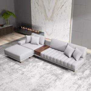 Microfiber Leather 3-Piece Sectional, Gray Modular Large Sofa with Chaise(126")