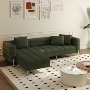 91" Boucle Modular L-Shaped Couch with Chaise Modern Green 3-Seater Sofa
