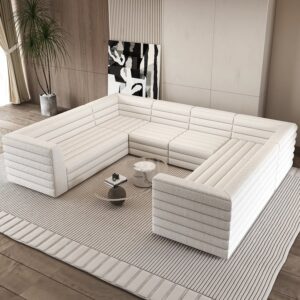 U-Shaped Modern Off White Boucle Modular Sectional Sofa for 8 Seaters