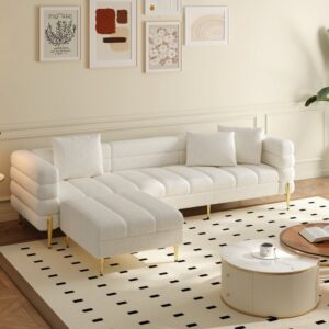 91" Boucle Modular L-Shaped Couch with Chaise Modern White 3-Seater Sofa