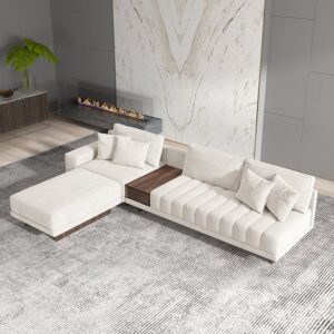 Velvet 3-Piece Sectional, White Modular Large Sofa with Chaise(126")