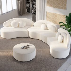 Boucle 4-Piece Sectional, White Modular Sofa with Ottoman for Large Living Room (145.7")