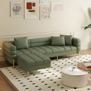 Axial 90.6" Faux Leather 3-Seat Chaise Sofa with Ottomans