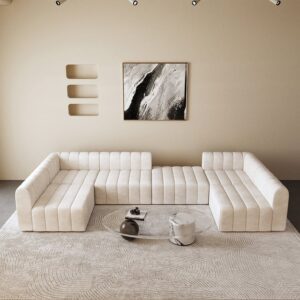 Velvet 6-Piece Sectional, Off White Modular Sofa for Large Living Room (118.9")
