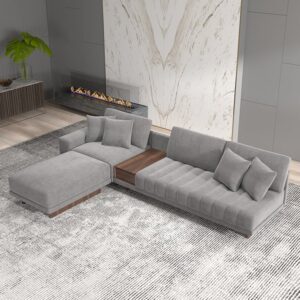 Velvet 3-Piece Sectional, Gray Modular Large Sofa with Chaise (126")