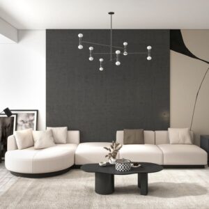 L-Shaped Sectional Corner Modern Modular Sofa in Beige with Pillows & Black Legs