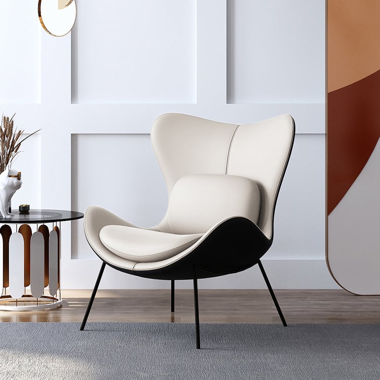 Faux Leather Upholstered Wingback Accent Chair with Pillows