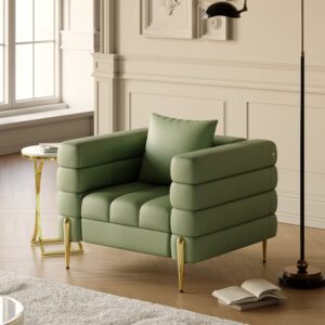 Axial Faux Leather Upholstered Accent Chair in Gold Finish