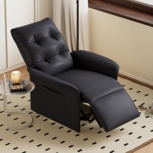 Modern Black Leather Power Recliner High Back Sleeper Chair with Side Pocket