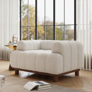 49" Boucle Lounge Accent Chair with Armrest and Wood Legs