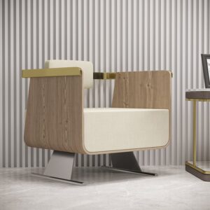 Walnut Modern Accent Chair Upholstered Cotton & Linen Accent Chair