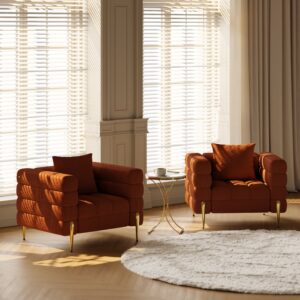 Axial Boucle Upholstered Accent Chair in Gold Finish Set of 2