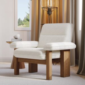 Boucle Solid Wood Accent Chair with Ottoman
