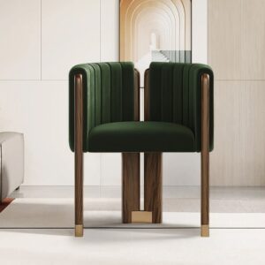 Homary Modern Wood Accent Chair Green Velvet Upholstered Arm Chair Set of 2