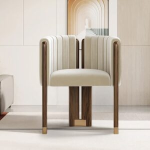Modern Wood Accent Chair Beige Velvet Upholstered Arm Chair Set of 2