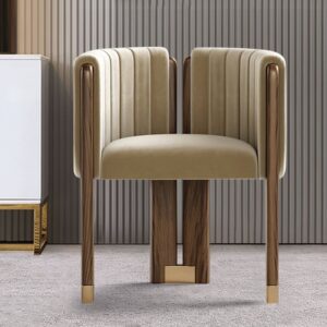 Homary Modern Wood Accent Chair Camel Velvet Upholstered Arm Chair Set of 4