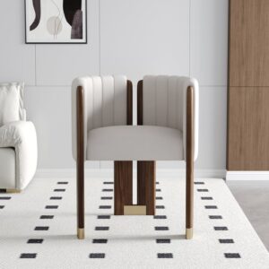 Modern Wood Accent Chair White Microfiber Leather Upholstered Arm Chair Set of 2