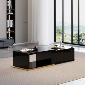 Extendable Coffee Table, Rectangle Modern Black Table for Living Room (39.4"-70.9")