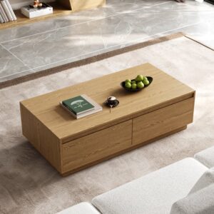 47.2" Mid Century Rectangular Natural Block Coffee Table