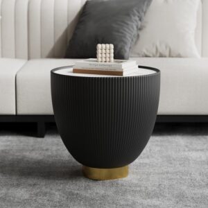 Sintered Stone Coffee Table, Drum Shape Modern Black Table for Living Room (18.1")