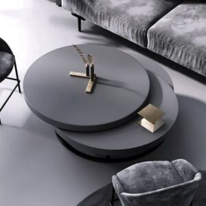 Gray Round Wood Swivel Modern Coffee Table with Storage