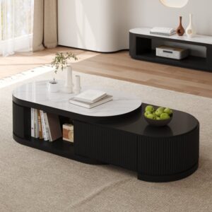 Velar Extendable Sintered Stone Top Coffee Table with Storage