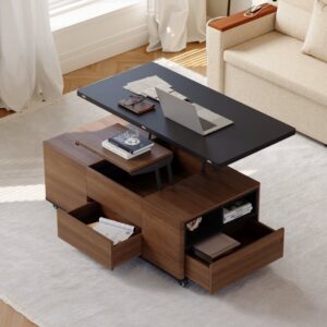 Lift-Top Wood Coffee Table, Walnut & Black Modern Furniture for Living Room (47.2")