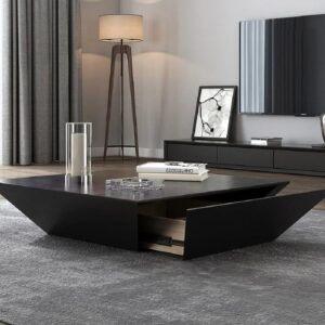 Wood Square Coffee Table, Black Modern Table with Storage for Living Room (39.4")