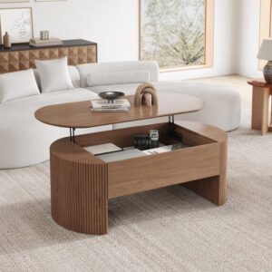 Lift-Top Coffee Table, Oval Mid-Century Modern Walnut Table for Living Room (47.2")