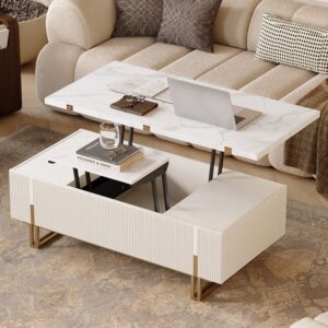 47.2" Fluted  Lift-Top Coffee Table with 2 Drawers