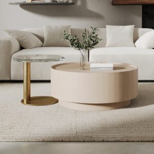 Wood Round Nesting Coffee Table, Modern Set with Storage for Living Room (31.5"&19.5")