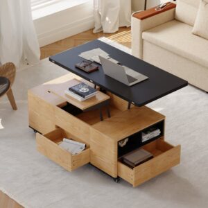 Lift-Top Wood Coffee Table, Natural & Black Modern Furniture for Living Room (47.2")