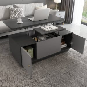 Gray Lift-Top Rectangle Coffee Table with Storage for Living Room (47.6")