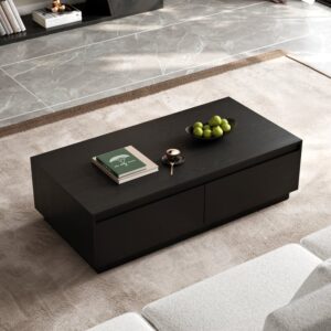 47.2" Mid Century Rectangular Black Block Coffee Table