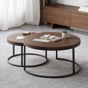 Fero Round Walnut Nesting Coffee Table Set(24"-32")