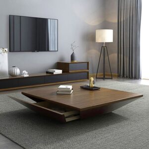 Wood Square Coffee Table, Walnut Modern Table with Storage for Living Room (39.4")
