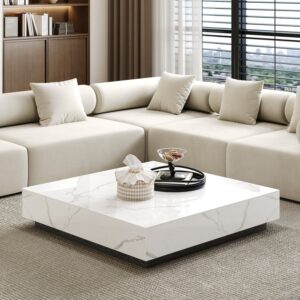 Sintered Stone Square Coffee Table, White Modern Table with Storage for Living Room (39.4")