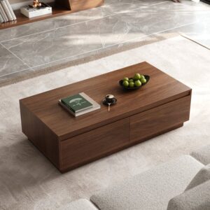 Wood Rectangle Coffee Table, Walnut Mid Century Modern Table with Storage (47.2")