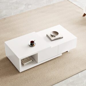 Quoint White Extendable Coffee Table with 2 Drawers(1200mm-1750mm)