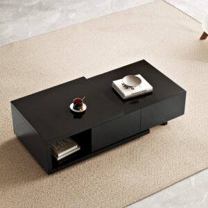 Quoint Black Extendable Coffee Table with 2 Drawers(1200mm-1750mm)
